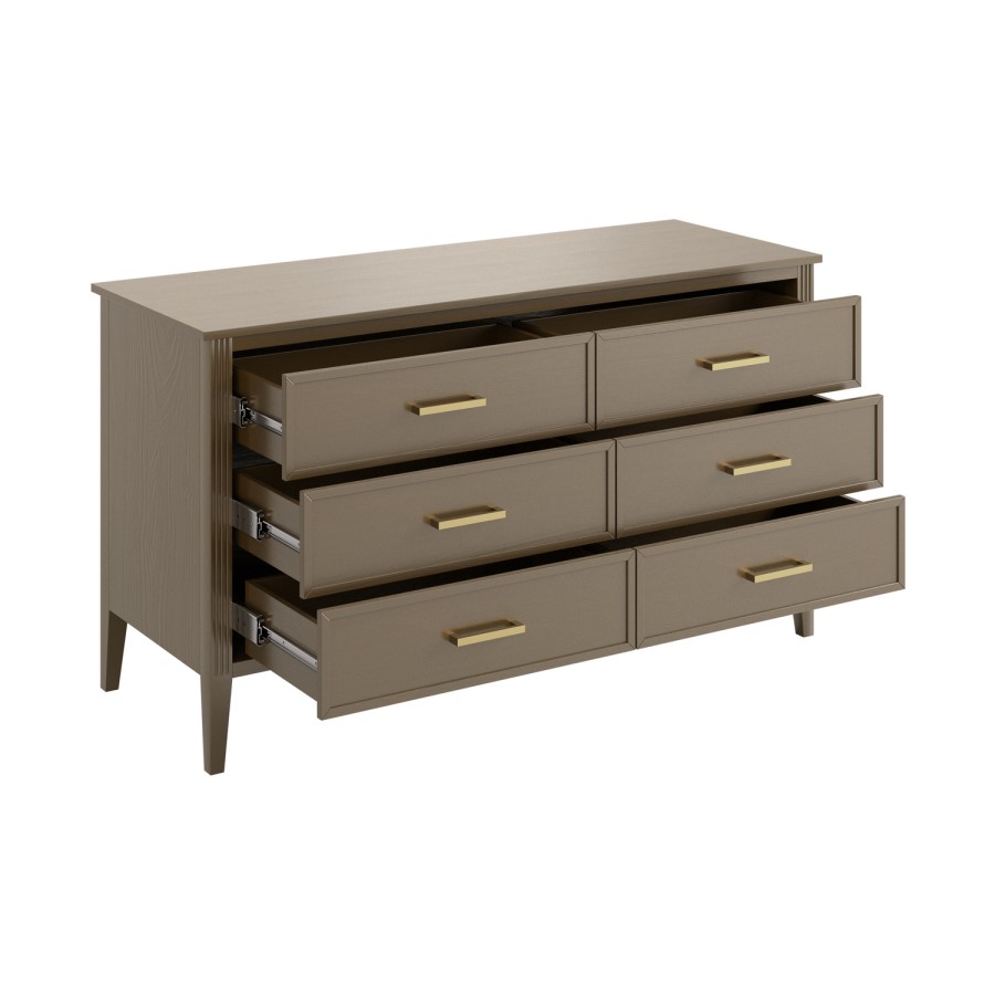 Wide Dark Wood 6 Drawer Chest of Drawers - Delilah
