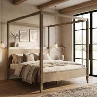 Super King Four Poster Bed Frame in Dark Wood - Delilah