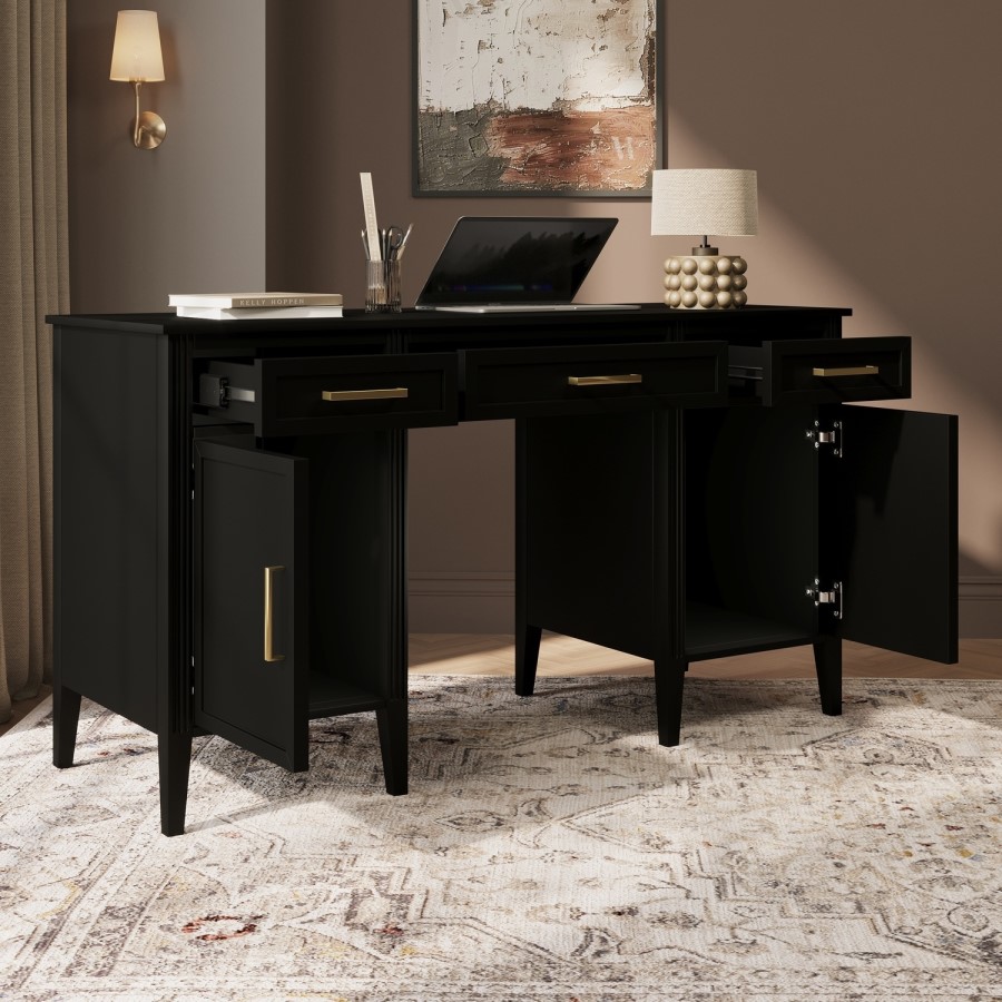 Black Office Desk with Drawers - Delilah 