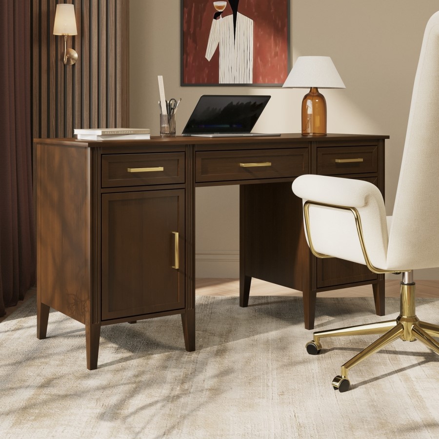 Walnut Office Desk with Drawers - Delilah 