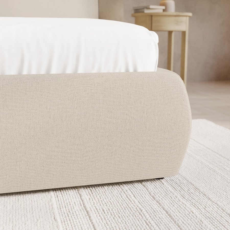 Beige Linen Double Ottoman Bed with Pillow Headboard - Dune