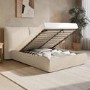 Beige Linen King Size Ottoman Bed with Pillow Headboard - Dune