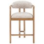 Set of 3 Beige Printed Upholstered Kitchen Stools with Solid Wood Exposed Back - Darla