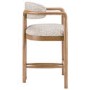 Set of 3 Beige Printed Upholstered Kitchen Stools with Solid Wood Exposed Back - Darla