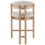 Set of 3 Beige Printed Upholstered Kitchen Stools with Solid Wood Exposed Back - Darla