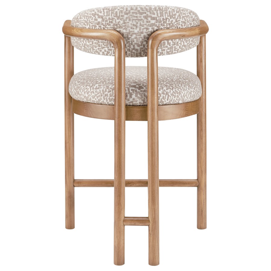 Set of 3 Beige Printed Upholstered Kitchen Stools with Solid Wood Exposed Back - Darla