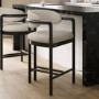 ALMOST PERFECT - Cream Textured Fabric Kitchen Stool with Black Solid Wood Legs - Darla