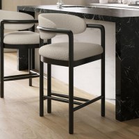 ALMOST PERFECT - Cream Textured Fabric Kitchen Stool with Black Solid Wood Legs - Darla