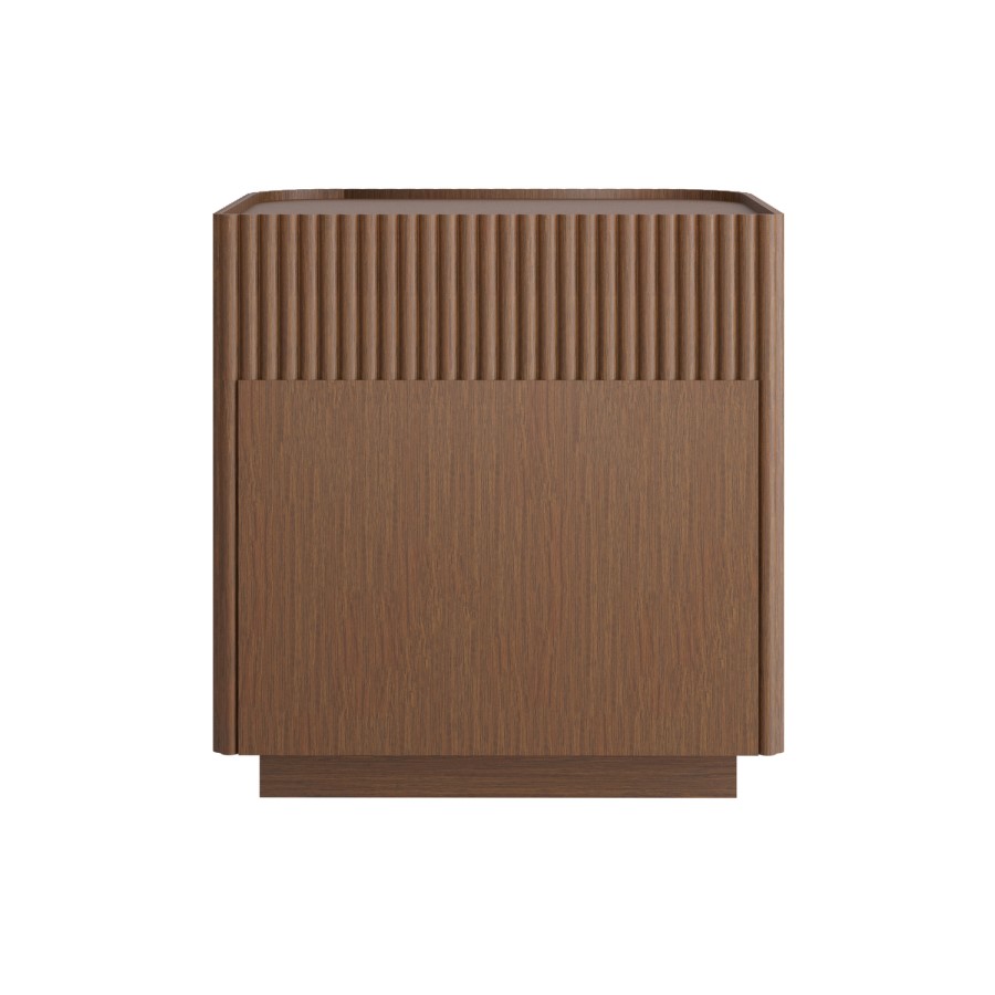 Walnut Ribbed 2 Drawer Bedside Table - Fully Assembled - Drew