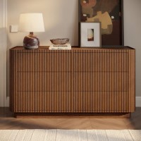 Wide Walnut Ribbed 6 Drawer Chest of Drawers - Fully Assembled - Drew