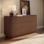 Wide Walnut Ribbed 6 Drawer Chest of Drawers - Fully Assembled - Drew
