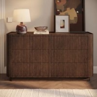 Walnut Ribbed 6 Drawer Large Chest of Drawers - Fully Assembled - Drew