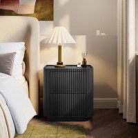 Black Ribbed 2 Drawer Bedside Table - Fully Assembled - Drew