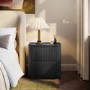 Black Ribbed 2 Drawer Bedside Table - Fully Assembled - Drew