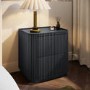 Black Ribbed 2 Drawer Bedside Table - Fully Assembled - Drew
