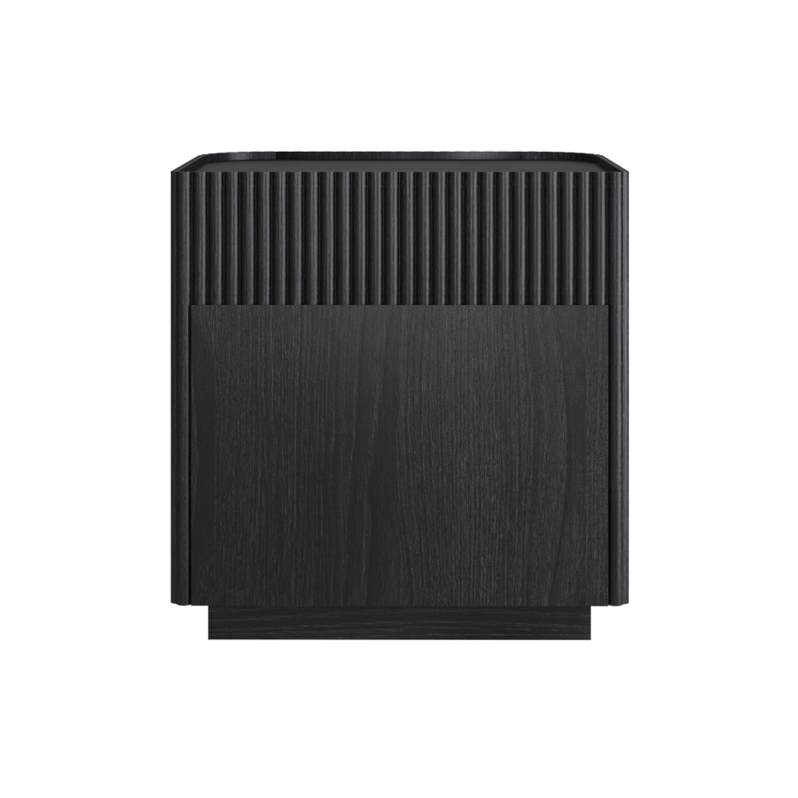 Black Ribbed 2 Drawer Bedside Table - Fully Assembled - Drew