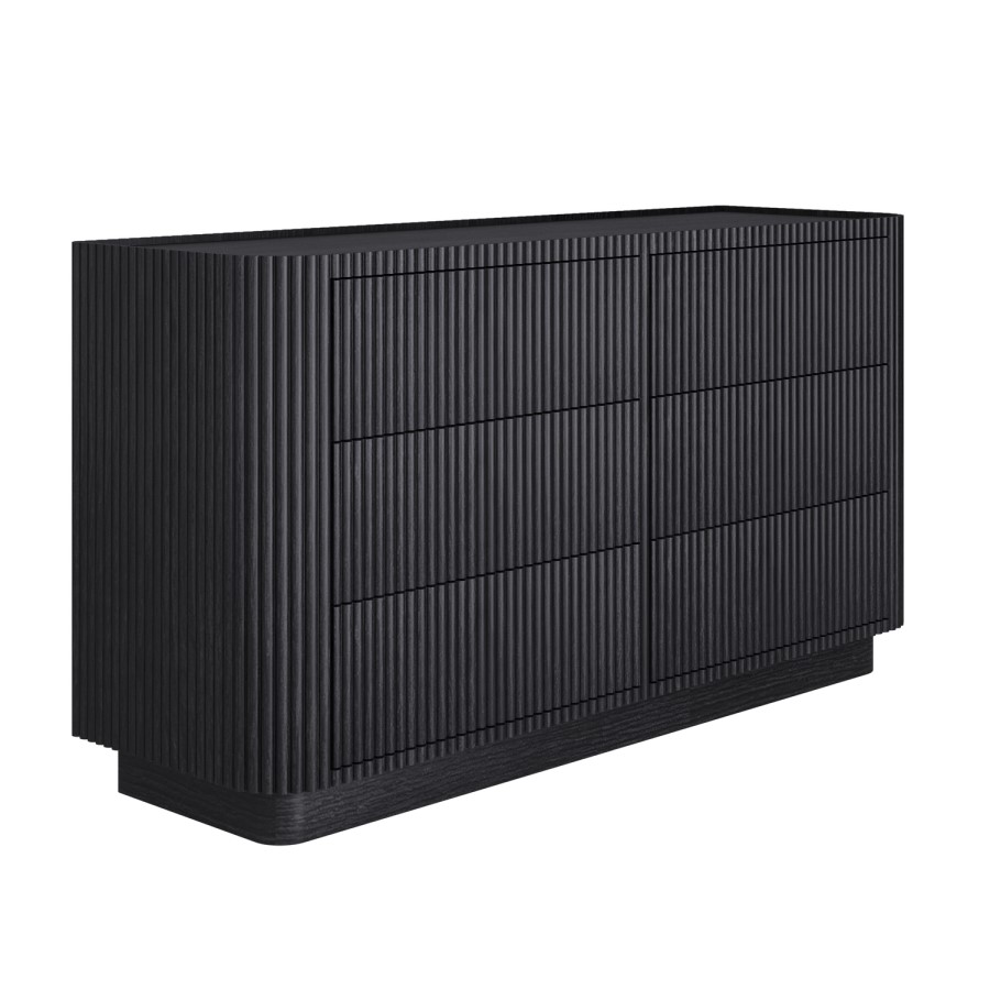 Black Ribbed 6 Drawer Large Chest of Drawers - Fully Assembled - Drew