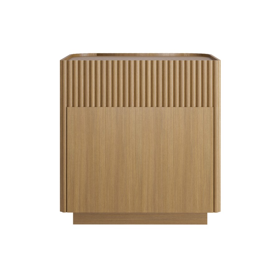 Natural Oak Ribbed 2 Drawer Bedside Table - Fully Assembled - Drew