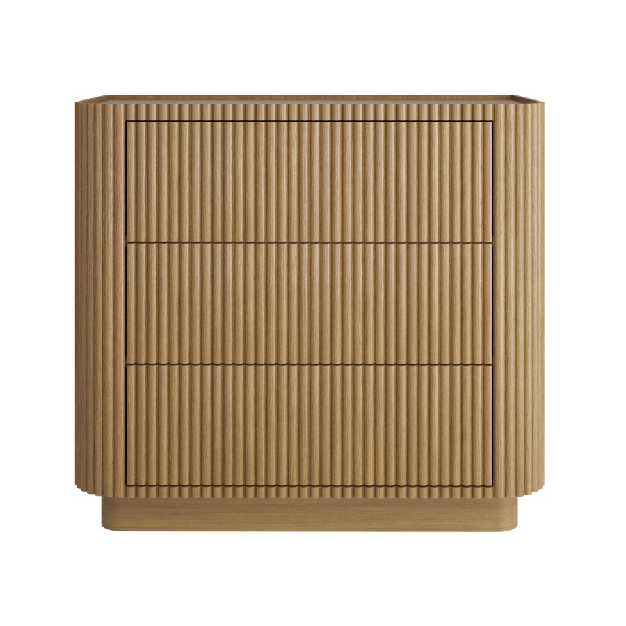 Natural Oak Ribbed 3 Drawer Chest of Drawers - Fully Assembled - Drew