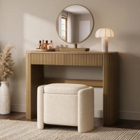 Natural Oak Ribbed Dressing Table with Drawers and Mirror - Drew
