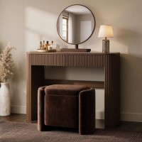 Walnut Ribbed Dressing Table with Drawers and Mirror - Drew