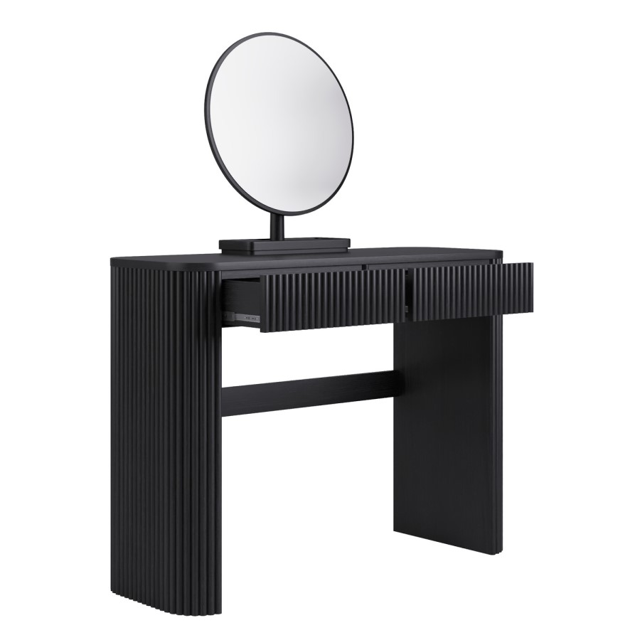 Black Ribbed Dressing Table with Drawers and Mirror - Drew