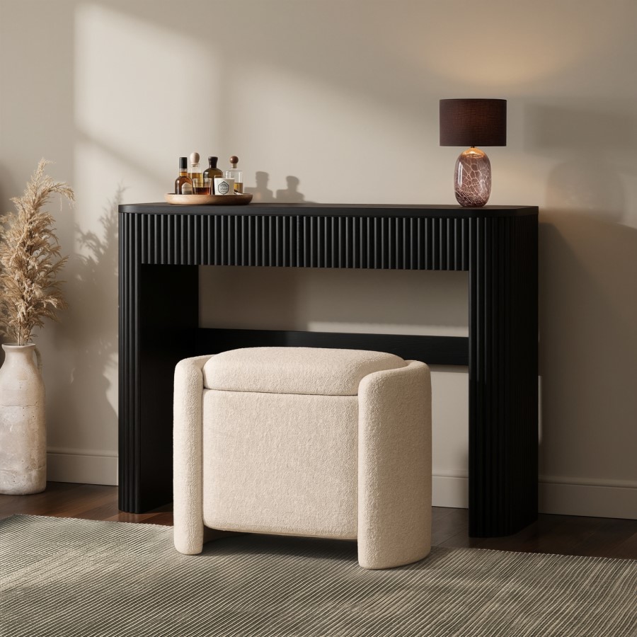 Black Ribbed Dressing Table with Drawers and Mirror - Drew