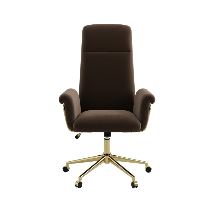 Brown Velvet High Back Swivel Office Chair - Effie