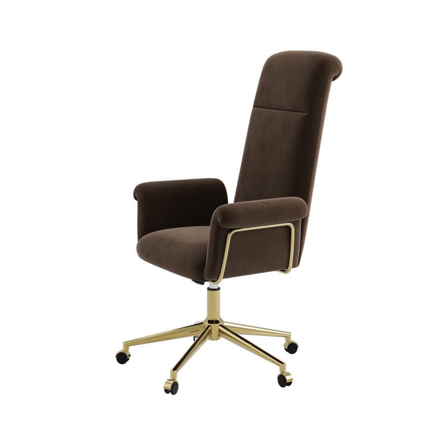Brown Velvet High Back Swivel Office Chair - Effie