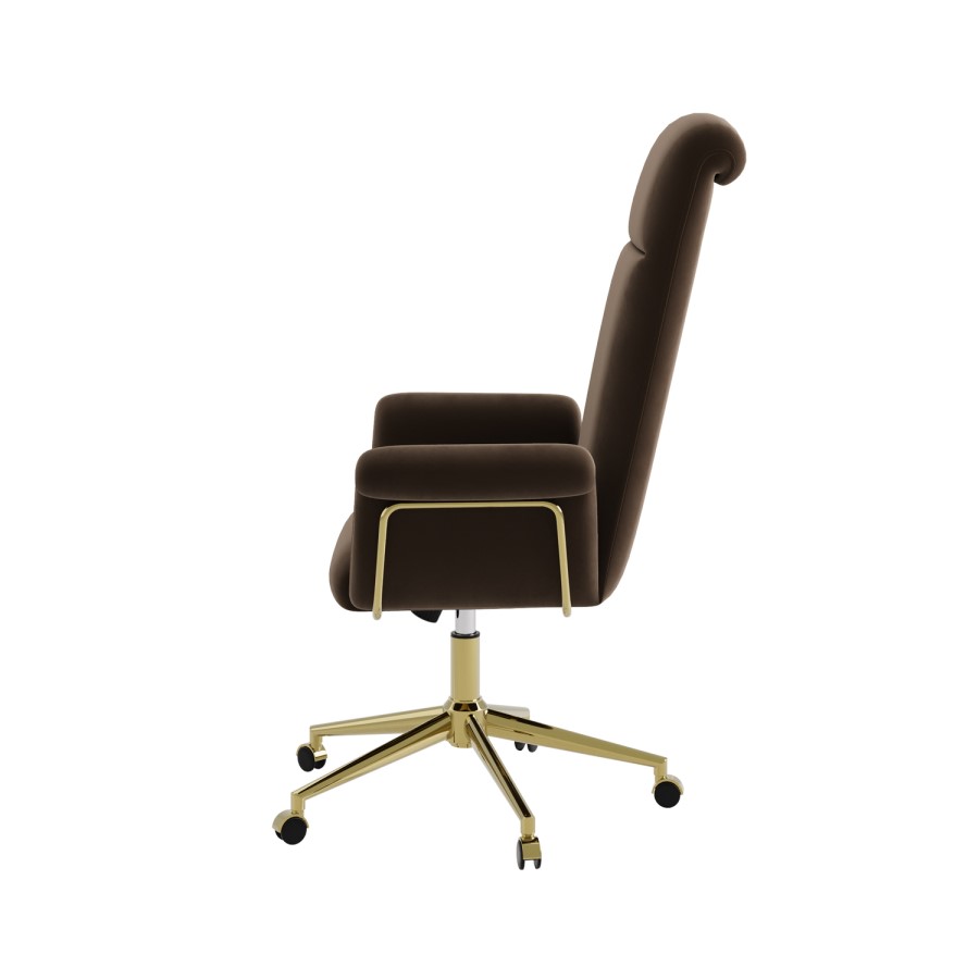 Brown Velvet High Back Swivel Office Chair - Effie