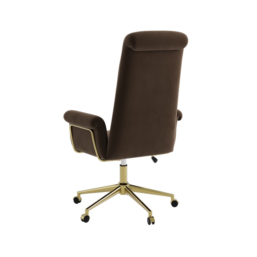 Brown Velvet High Back Swivel Office Chair - Effie