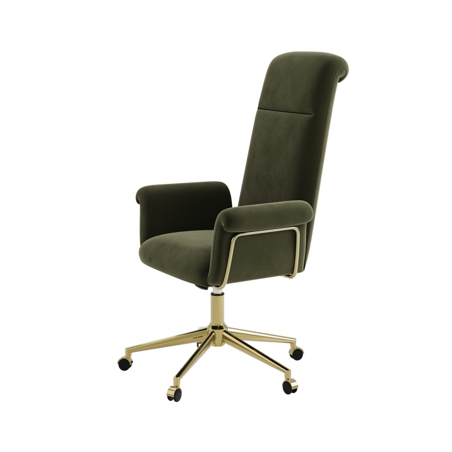 Khaki Velvet High Back Swivel Office Chair - Effie