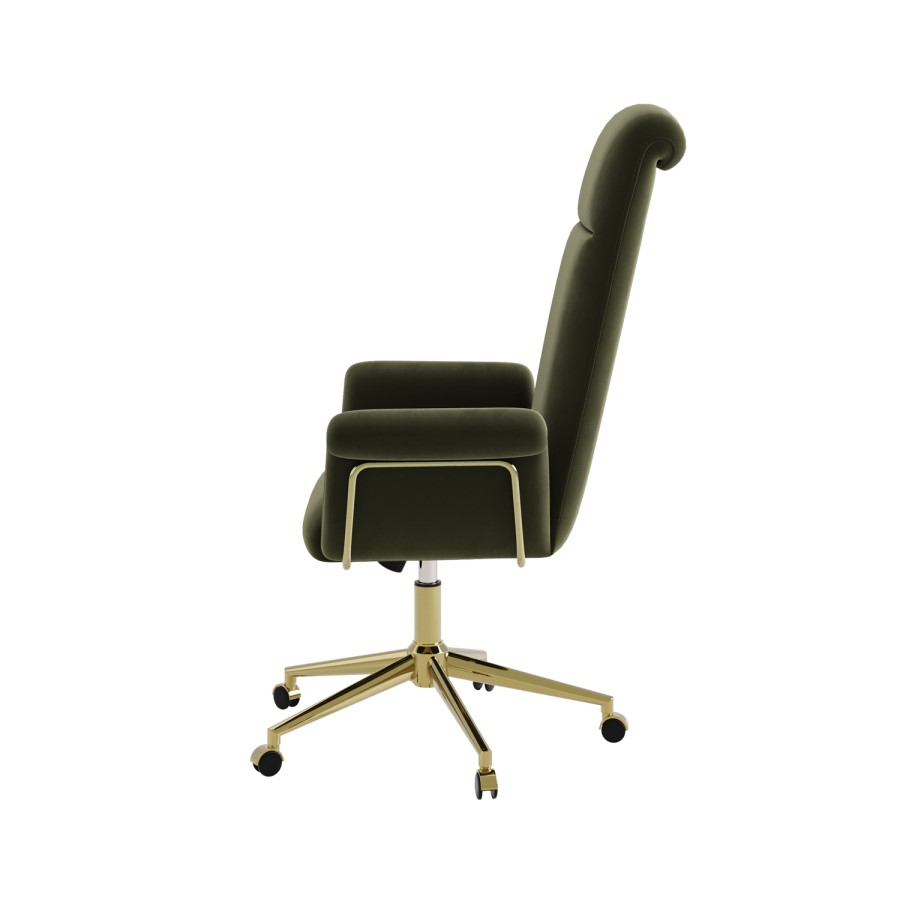 Khaki Velvet High Back Swivel Office Chair - Effie