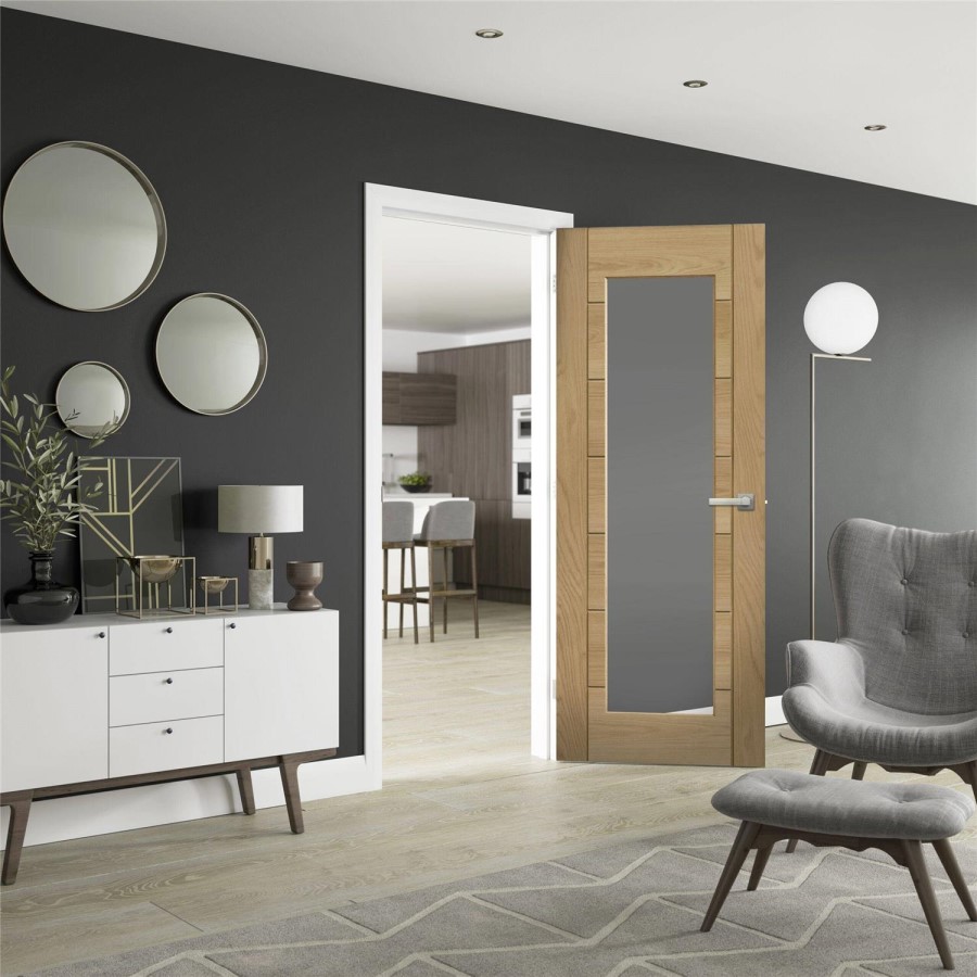 Internal Oak Fully-Glazed Door with Clear Glass - Unfinished - 2040 x 726 x 40mm - Palermo Essential - XL Joinery