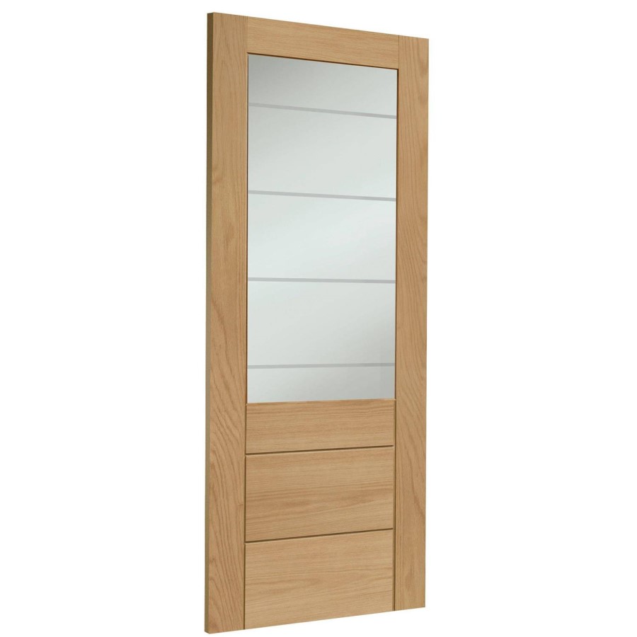 Internal Oak Half-Glazed Door with Clear Etched Glass - Unfinished - 1981 x 762 x 35mm - Palermo Essential - XL Joinery