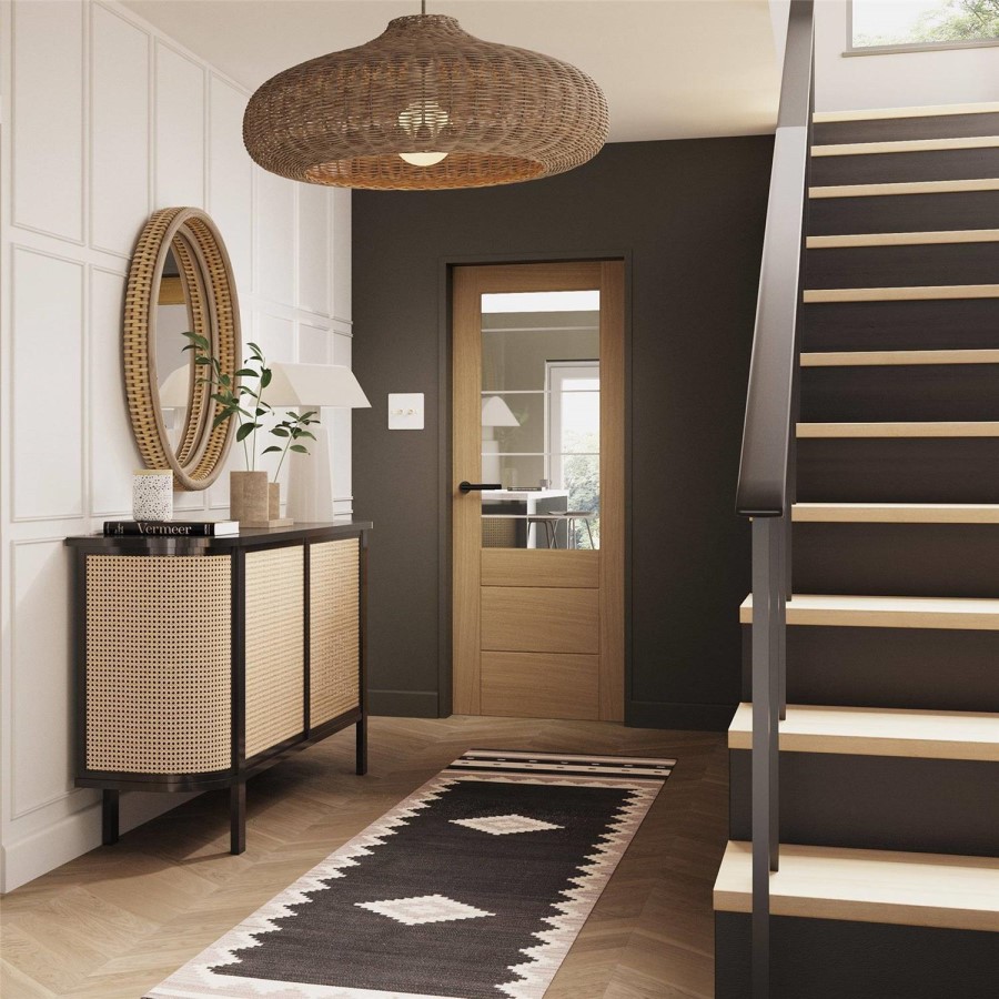 Internal Oak Half-Glazed Door with Clear Etched Glass - Unfinished - 1981 x 762 x 35mm - Palermo Essential - XL Joinery