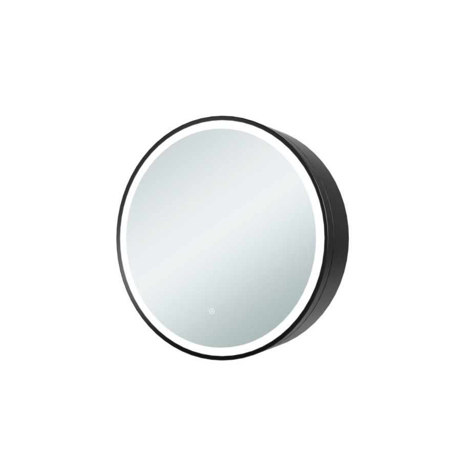 Black Sliding Bathroom Mirror Cabinet with Lights 600 x 600mm - Elara