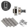 Internal Silver Satin Chrome Bathroom Knob Door Handle with Lock, Latch and Hinges Pack - 75mm Latch - Elbe - XL Joinery