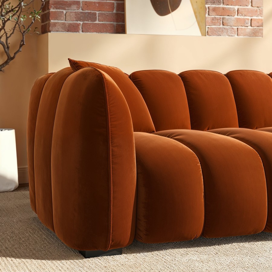 Burnt Orange Velvet 3 Seater Sofa - Elod