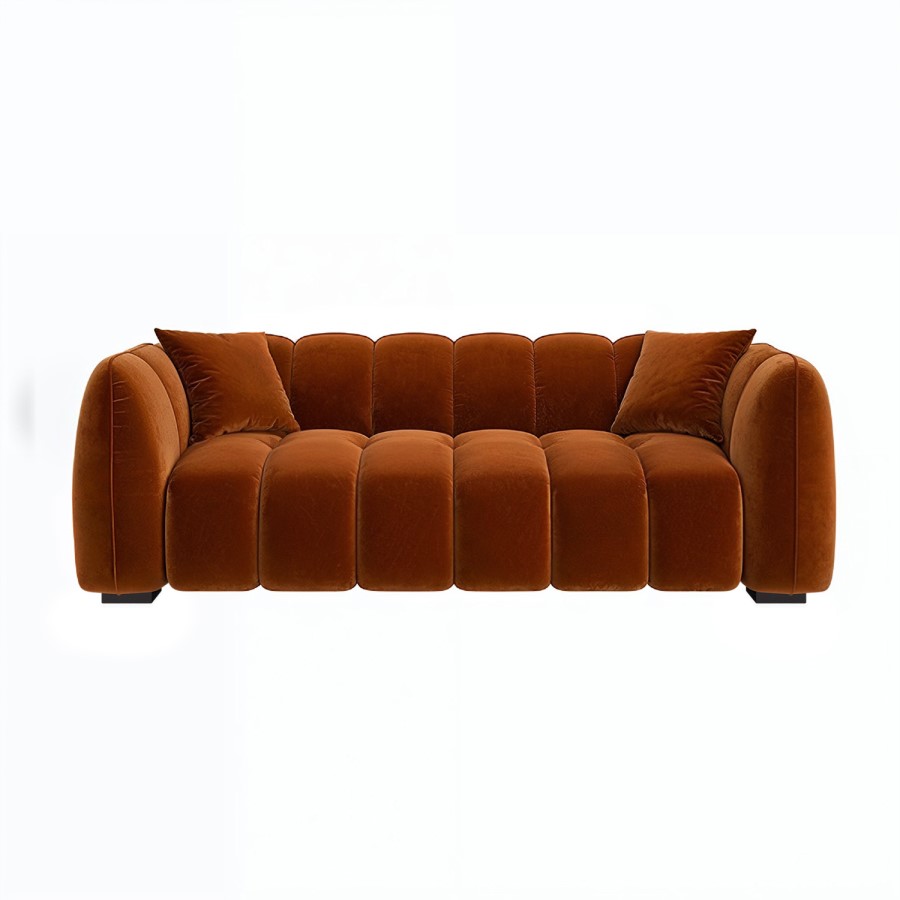 Burnt Orange Velvet 3 Seater Sofa - Elod