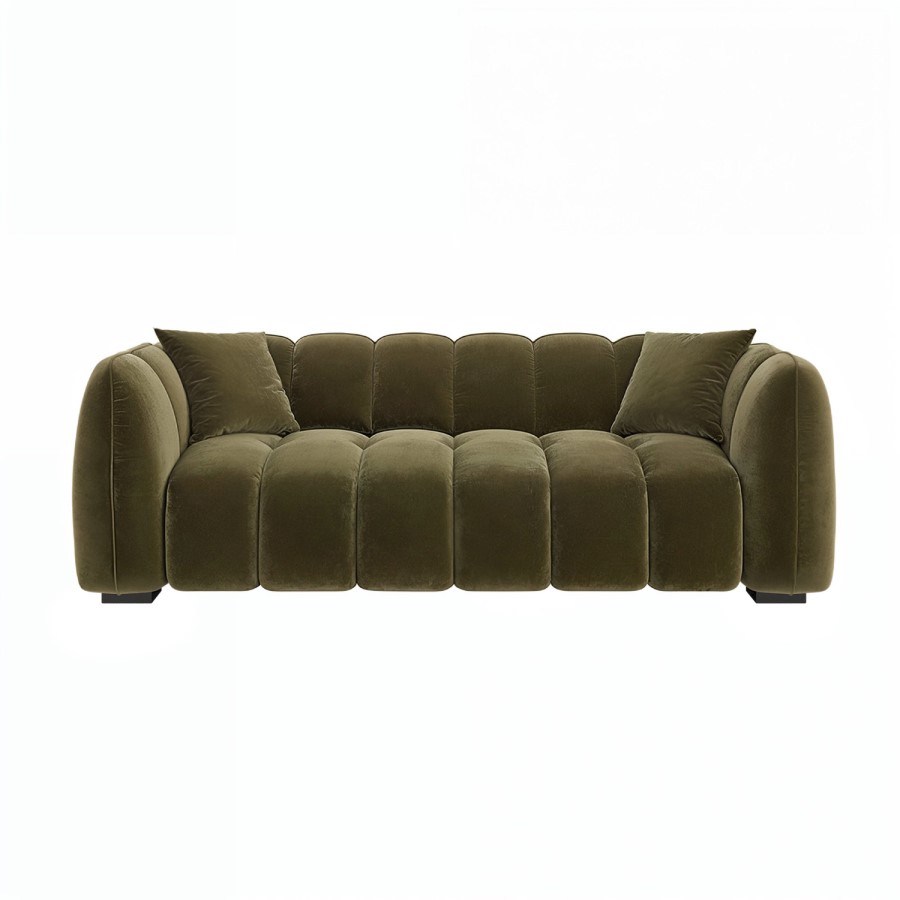 Khaki Green Velvet 3 Seater Sofa - Elod