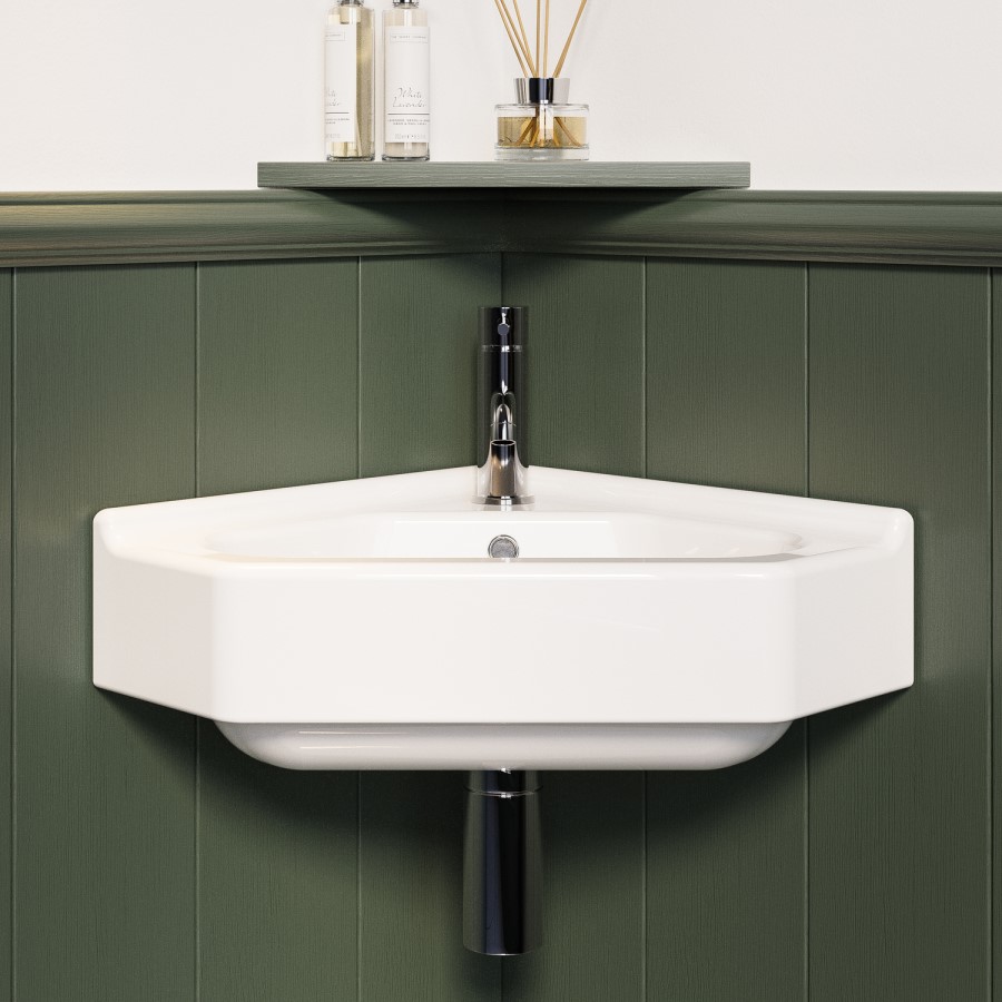 White Wall Hung Corner Traditional Basin 553mm - Elton