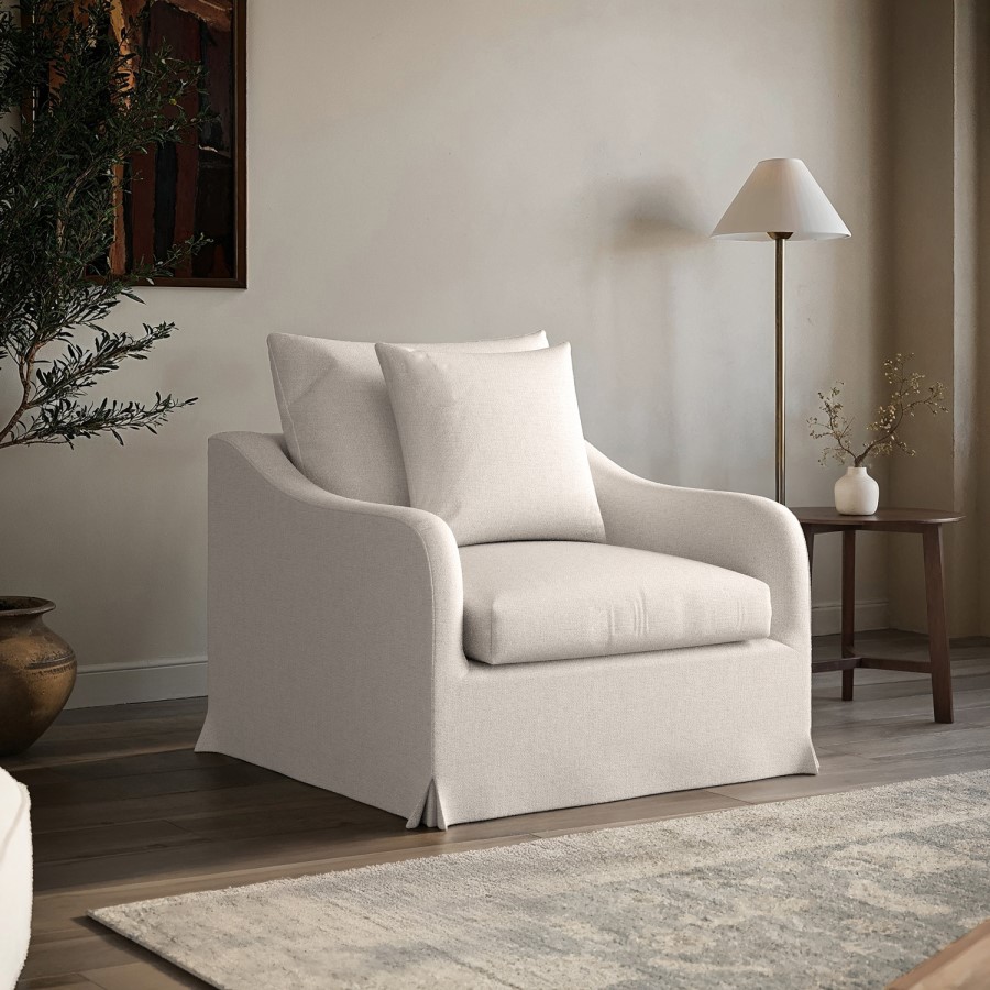 Cream Fabric Slipcover Armchair - Eliza