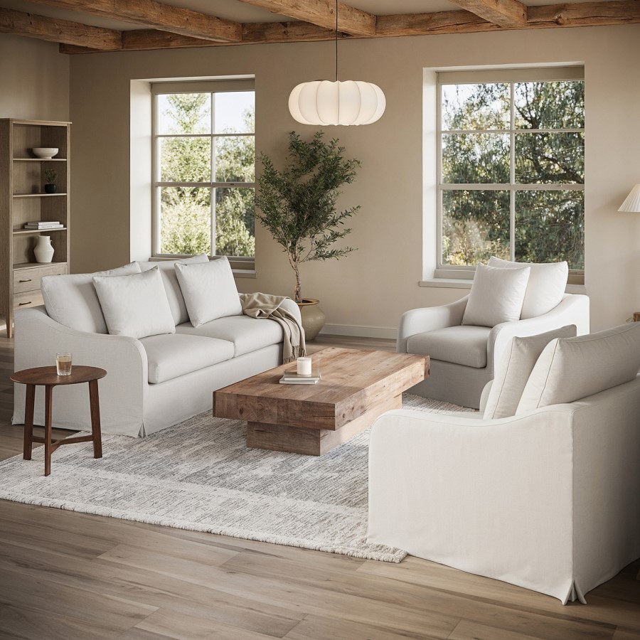 Cream Fabric Slipcover Armchair - Eliza