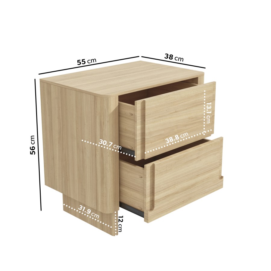 Light Wood Mid Century 2 Drawer Bedside Table - Emile Sustainable Furniture