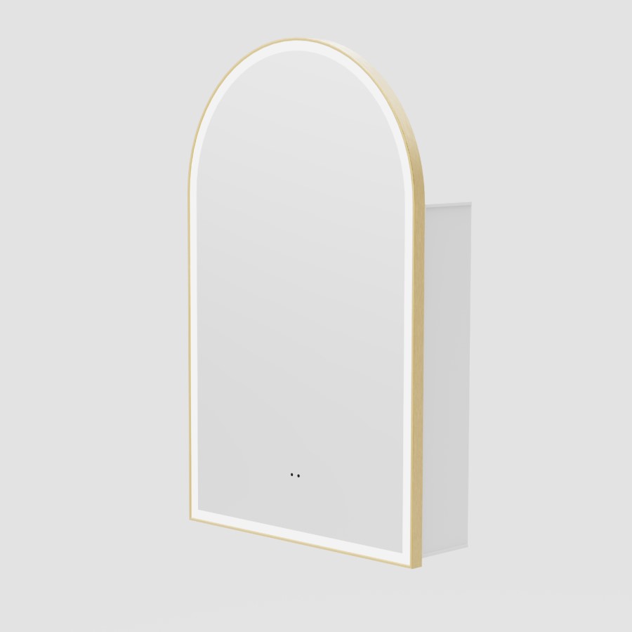 Single Door Brass Bathroom Mirror Cabinet with Lights Demister & Shaver Socket 500 x 800mm - Empire