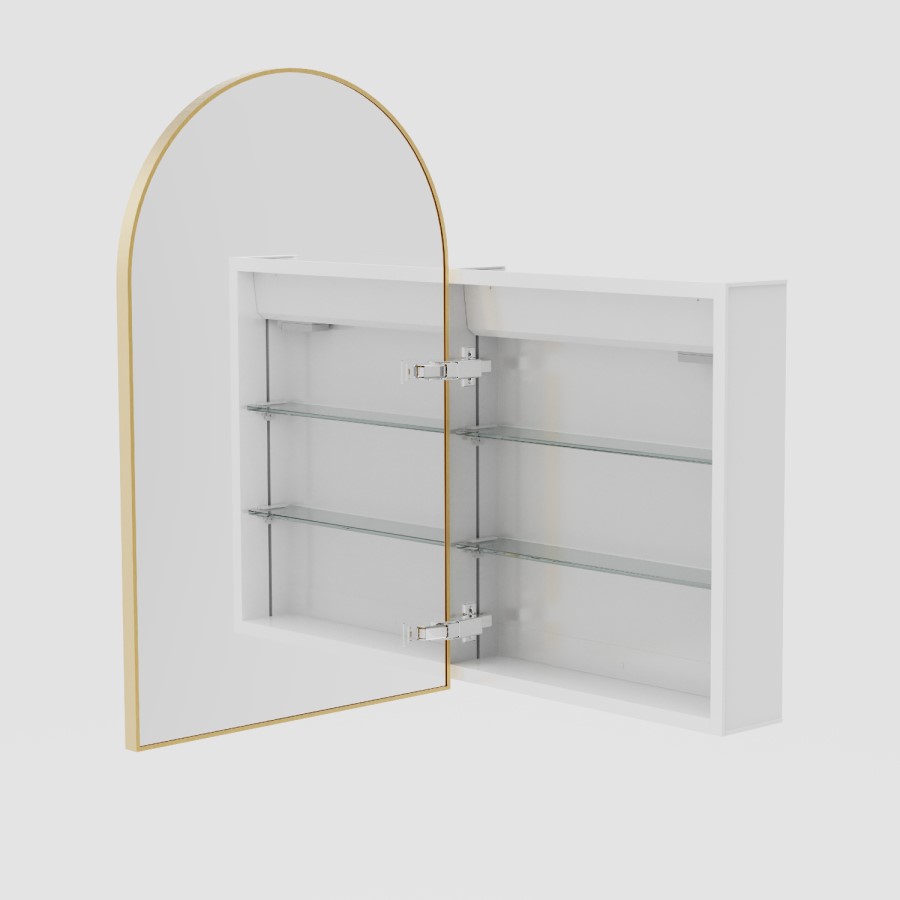 Single Door Brass Bathroom Mirror Cabinet with Lights Demister & Shaver Socket 500 x 800mm - Empire