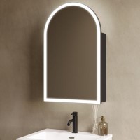 Single Door Black Bathroom Mirror Cabinet with Lights Demister & Shaver Socket 500 x 800mm - Empire