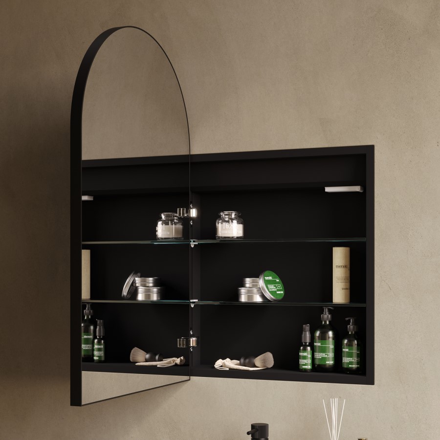 Single Door Black Bathroom Mirror Cabinet with Lights Demister & Shaver Socket 500 x 800mm - Empire