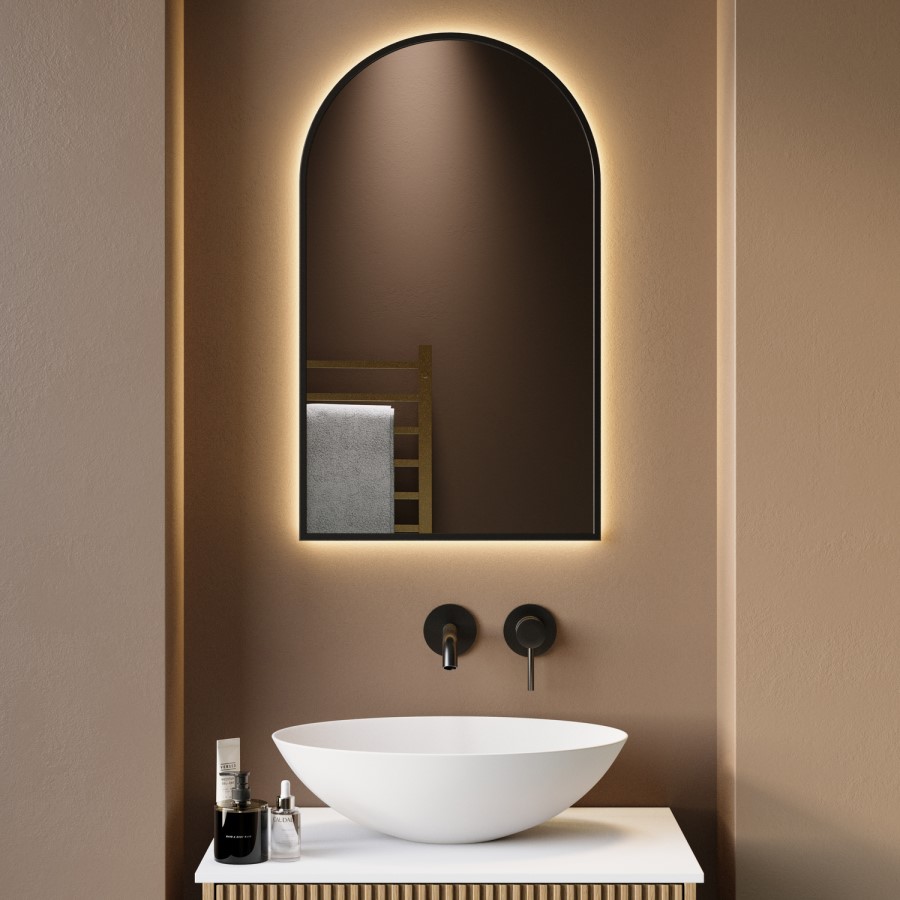 Arched Black Backlit Heated Bathroom Mirror with Lights 500 x 800mm - Empire